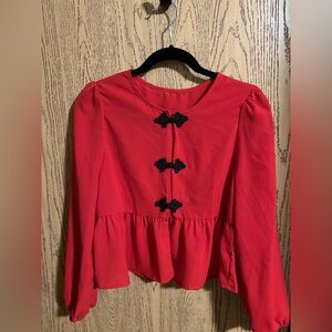 SHEIN Red Blouse with Black Details
